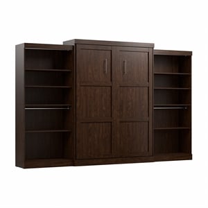 bestar pur queen murphy bed with 2 shelving units (137w) in chocolate