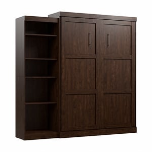 bestar pur queen murphy bed with shelving unit (90w) in chocolate