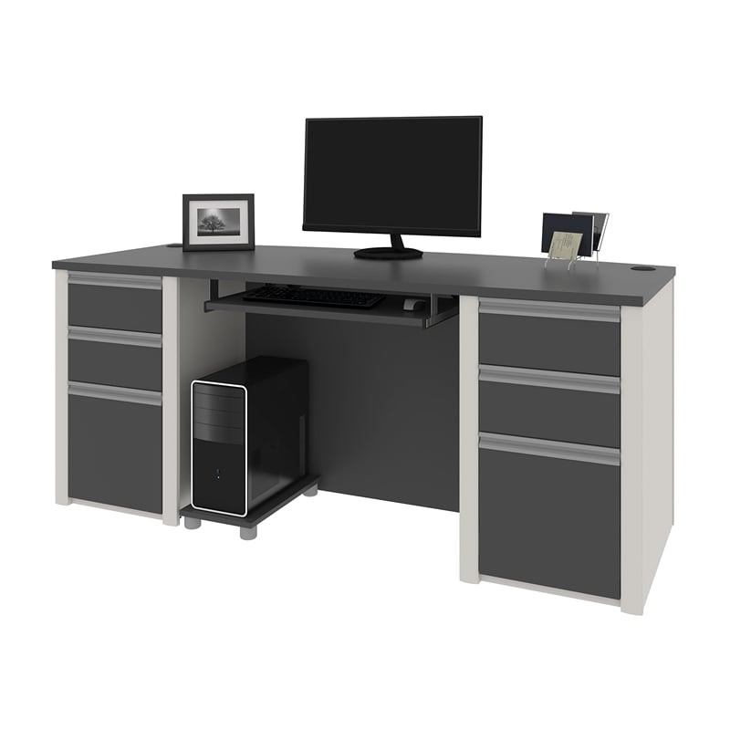 Bestar Connexion Home Office Set with 2 Pedestals in Sandstone and Slate