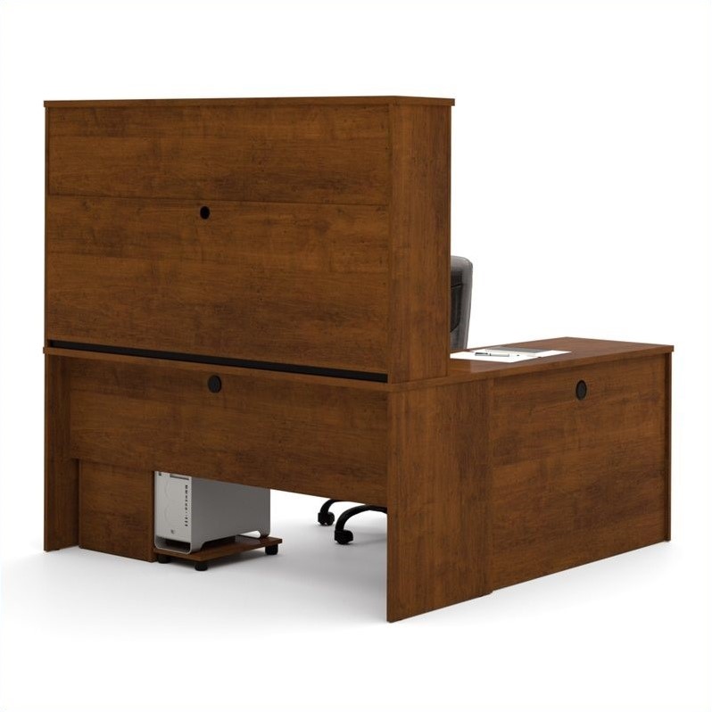 Bestar Embassy L Shape Home Office Wood Computer Desk Set With Hutch In Tuscany Brown