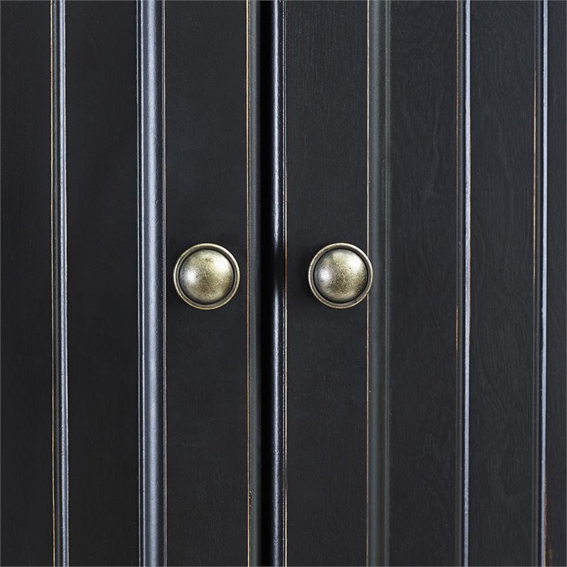 Crosley Furniture Seaside 4 Door Wood Coastal Pantry in Distressed Black