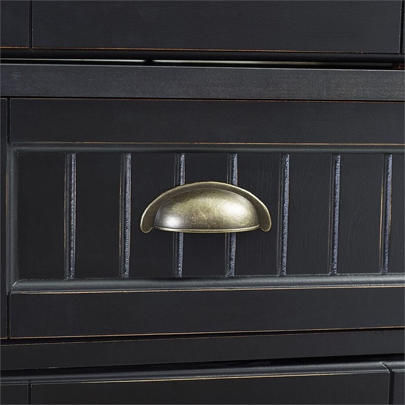 Crosley Furniture Seaside 4 Door Wood Coastal Pantry in Distressed Black