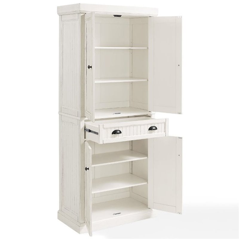 Crosley Furniture Seaside Wood 4 Door Coastal Pantry in Distressed White
