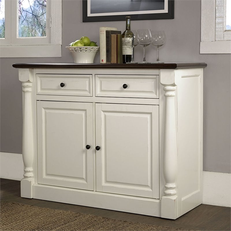 Crosley Furniture Shelby Wood 2 Drawer Buffet in Distressed White/Dark Brown