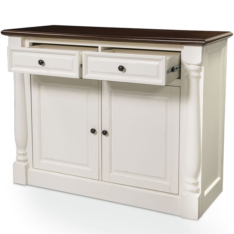 Crosley Furniture Shelby Wood 2 Drawer Buffet in Distressed White/Dark Brown