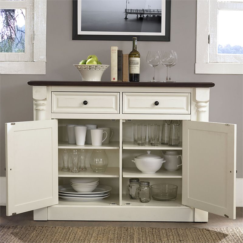 Crosley Furniture Shelby Wood 2 Drawer Buffet in Distressed White/Dark Brown
