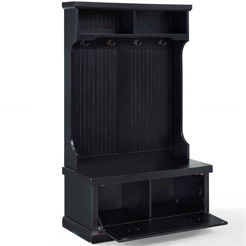 Crosley Furniture Seaside Wood Hall Tree in Distressed  Black
