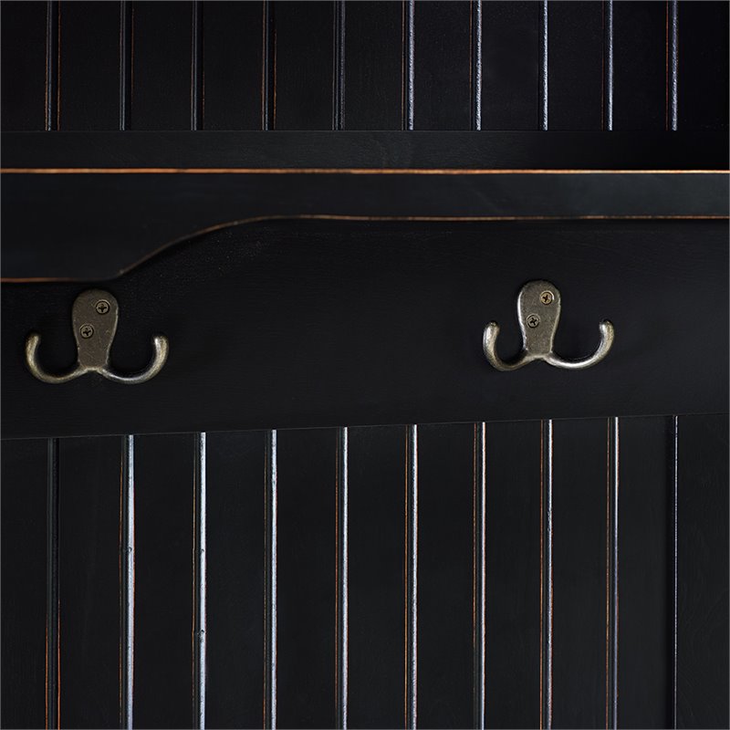 Crosley Furniture Seaside Wood Hall Tree in Distressed  Black