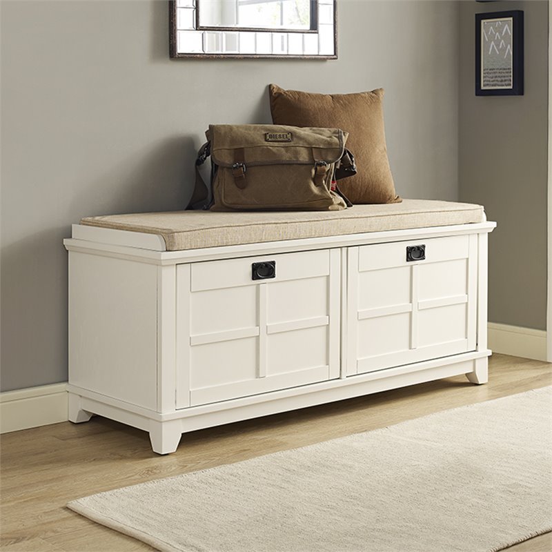 Crosley Adler Dual Drop Door Storage Entryway Bench in White | Cymax ...