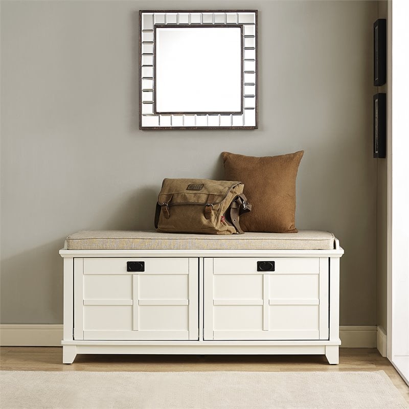 Crosley Adler Dual Drop Door Storage Entryway Bench in White - CF6009-WH