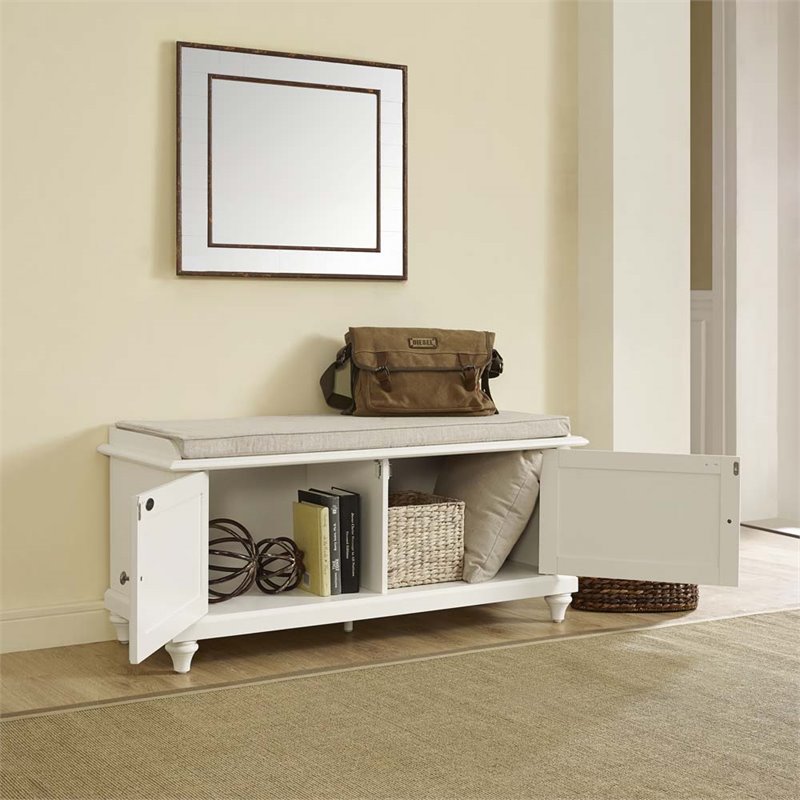 Crosley Palmetto 2 Door Storage Entryway Bench in White Cymax Business