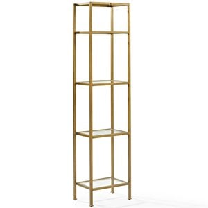 crosley aimee 4 shelf narrow glass etagere bookcase in soft gold