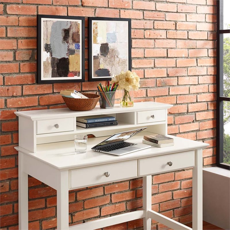 Crosley Campbell 2 Drawer Desk Hutch In White Cf6510 Wh