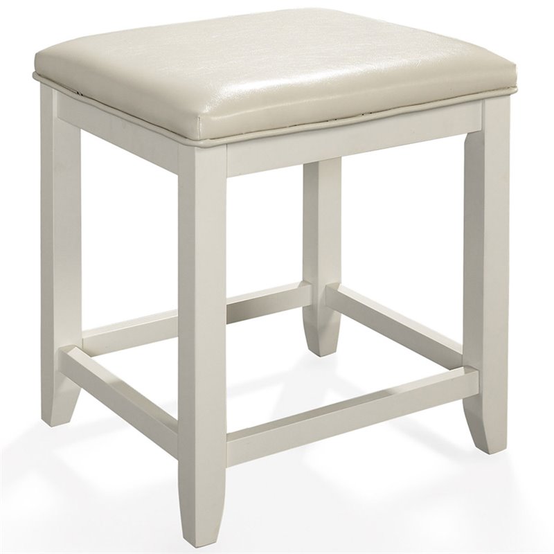 Crosley Vista Faux Leather Vanity Stool, White Leather Stool For Vanity