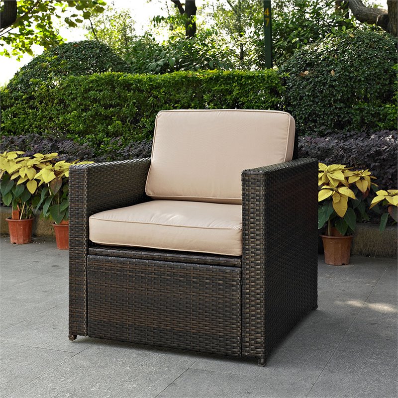 Crosley Palm Harbor Wicker Patio Arm Chair in Brown and Sand