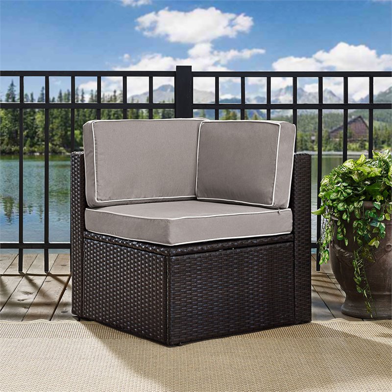 Crosley Palm Harbor Wicker Corner Patio Chair in Brown and Gray