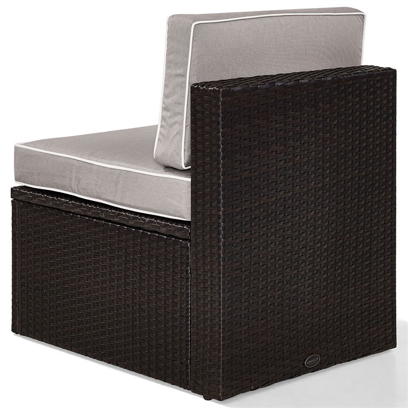 Crosley Palm Harbor Wicker Armless Patio Chair in Brown and Gary