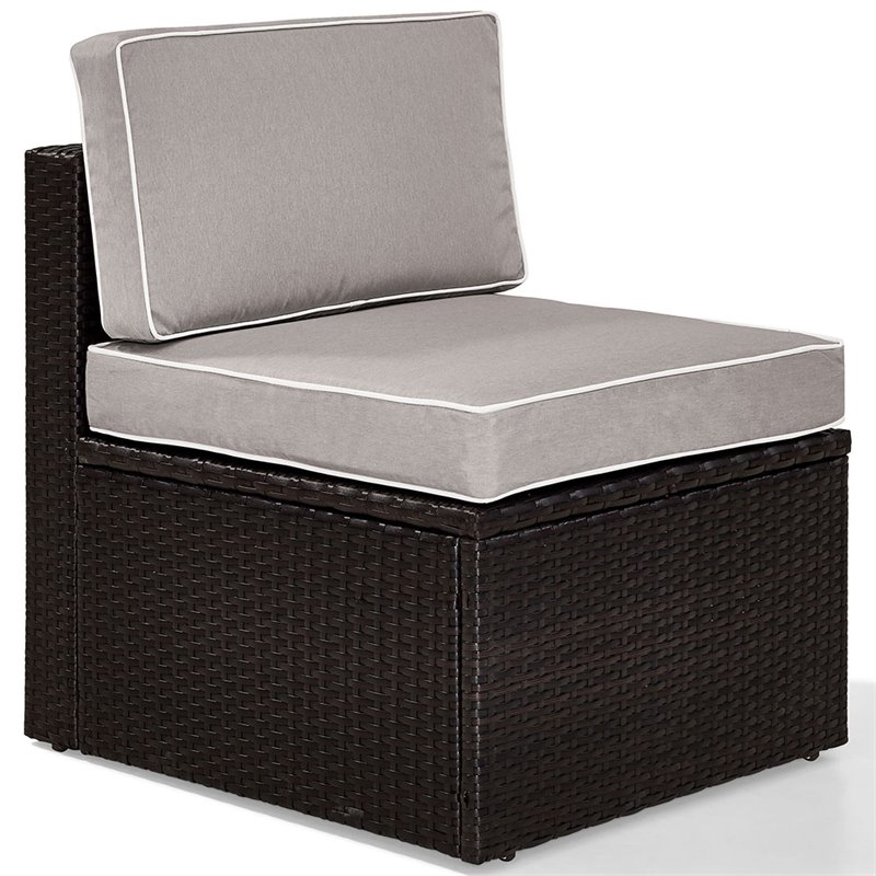 Crosley Palm Harbor Wicker Armless Patio Chair in Brown and Gary