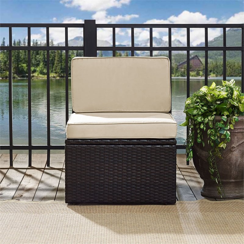 Crosley Palm Harbor Wicker Armless Patio Chair in Brown and Sand