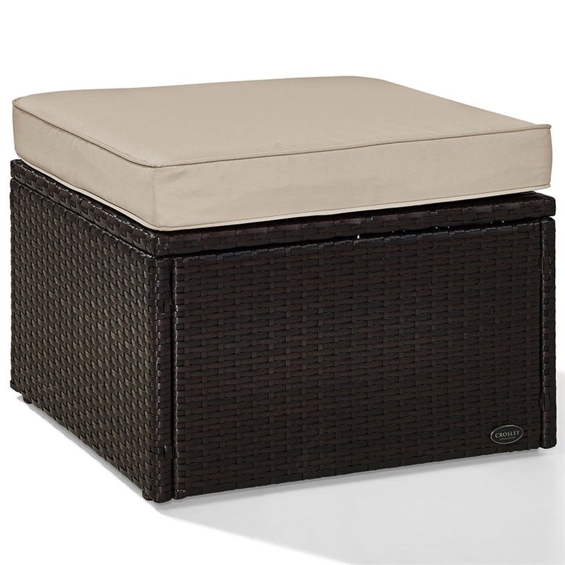 Crosley Palm Harbor Wicker Patio Ottoman in Brown and Sand