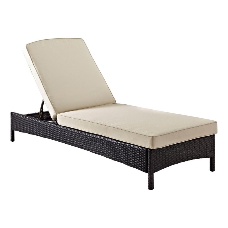 Crosley Palm Harbor Wicker Patio Chaise Lounge in Brown and Sand