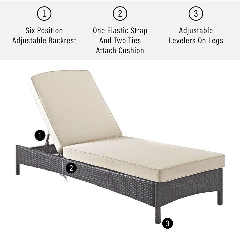 Crosley Palm Harbor Wicker Patio Chaise Lounge in Brown and Sand