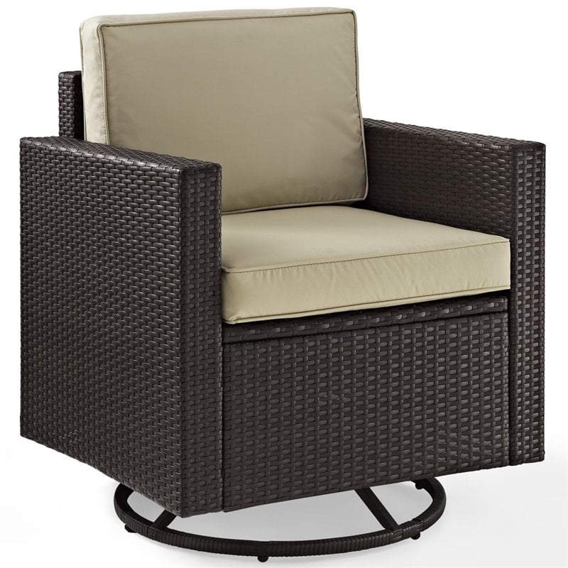Crosley Furniture Palm Harbor Wicker / Rattan Swivel Patio Arm Chair in Sand