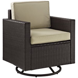 crosley palm harbor wicker swivel patio arm chair in brown and sand