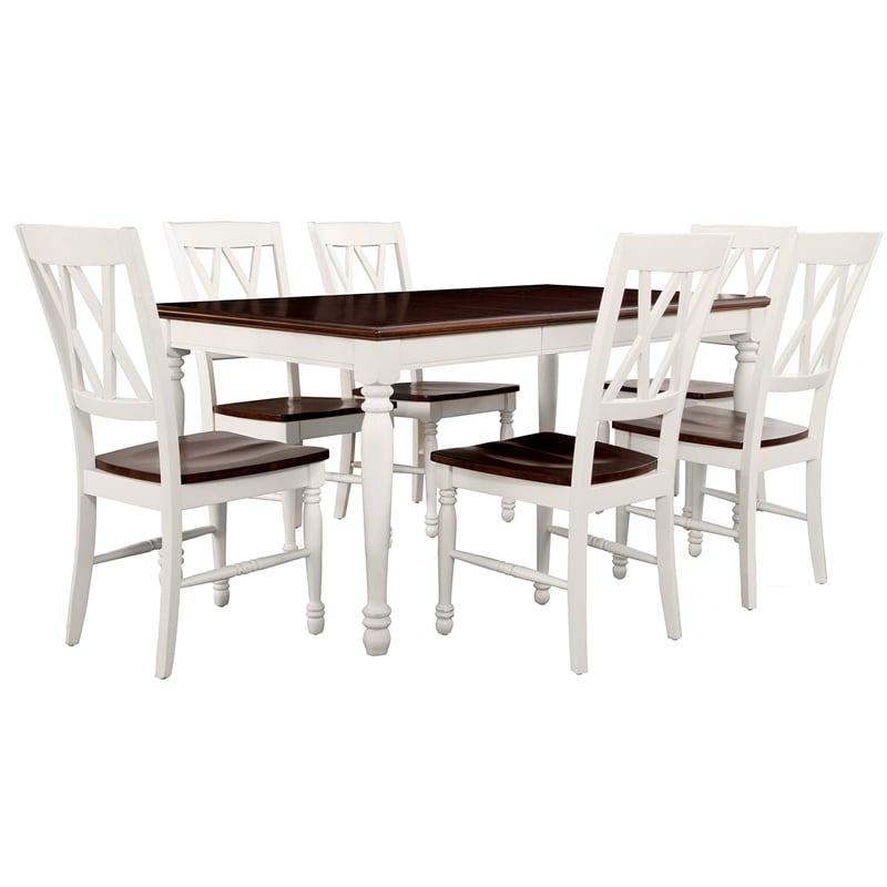 Crosley Furniture Shelby 7 Piece Wood Extendable Dining Set in Distressed White
