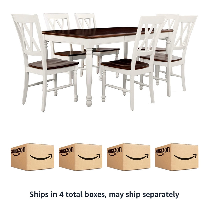 Crosley Furniture Shelby 7 Piece Wood Extendable Dining Set in Distressed White