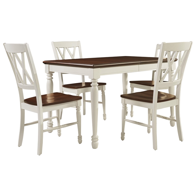 Crosley Furniture Shelby 5 Piece Wood Extendable Dining Set in Distressed White
