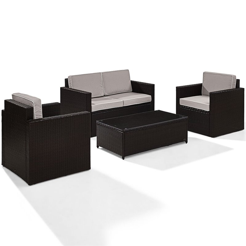 Crosley Palm Harbor 4 Piece Wicker Patio Sofa Set With Gray Cushions Crosley Palm Harbor 4 Piece Wicker Patio Sofa Set With Gray Cushions