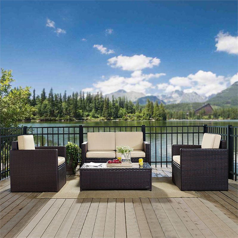 Crosley Palm Harbor 4 Piece Wicker Patio Sofa Set in Brown ...