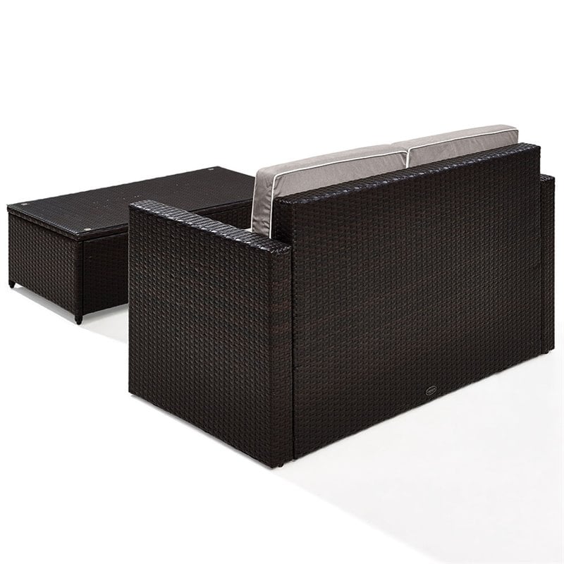 Crosley Palm Harbor 2 Piece Wicker Patio Sofa Set in Brown and Gray