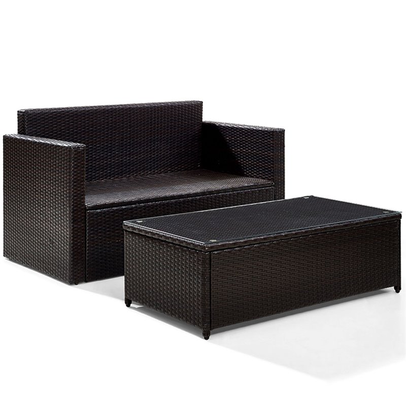 Crosley Palm Harbor 2 Piece Wicker Patio Sofa Set in Brown and Sand