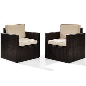 crosley palm harbor wicker patio arm chair in brown and sand (set of 2)