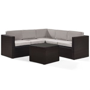 crosley palm harbor 6 piece wicker patio sectional set in brown and gray