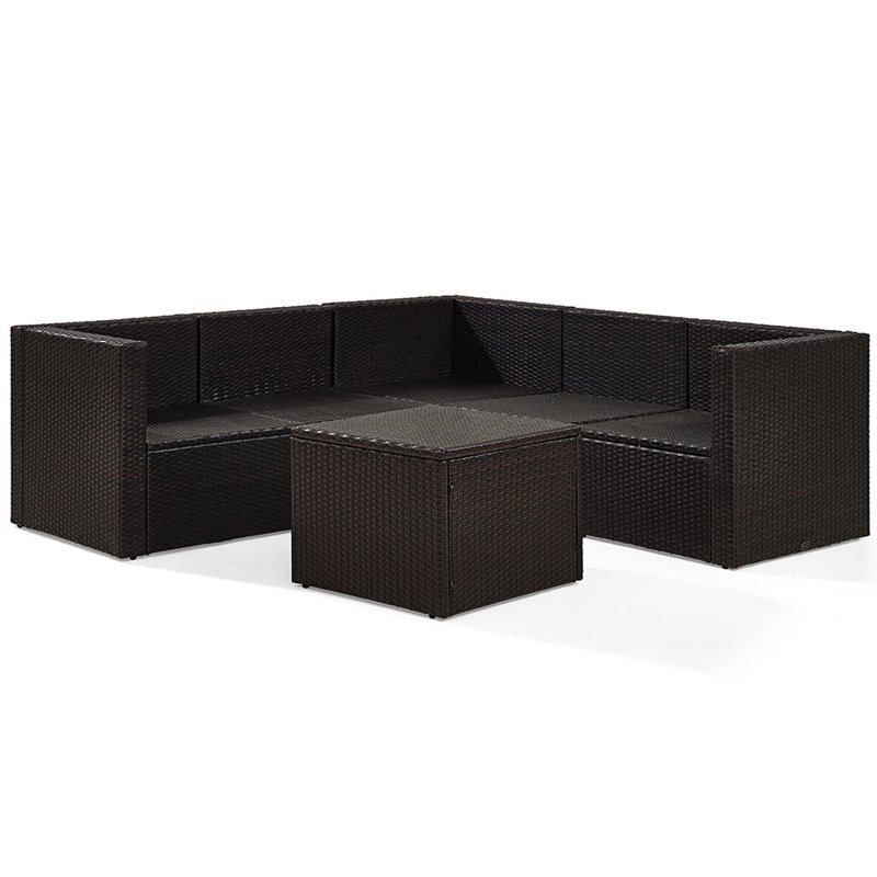Crosley Palm Harbor 6 Piece Wicker Patio Sectional Set in Brown and
