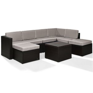 crosley palm harbor wicker patio sectional set in brown and gray