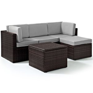 crosley palm harbor 5 piece wicker patio sectional set in brown and gray