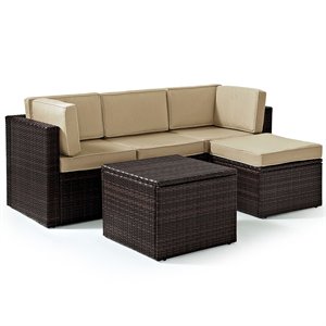 crosley palm harbor 5 piece wicker patio sectional set in brown and sand