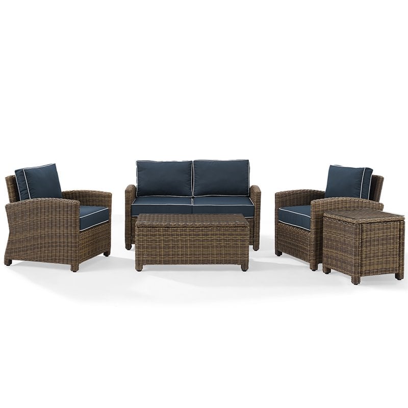 Crosley Furniture Bradenton 5 Piece Metal Patio Sofa Set in Brown/Navy