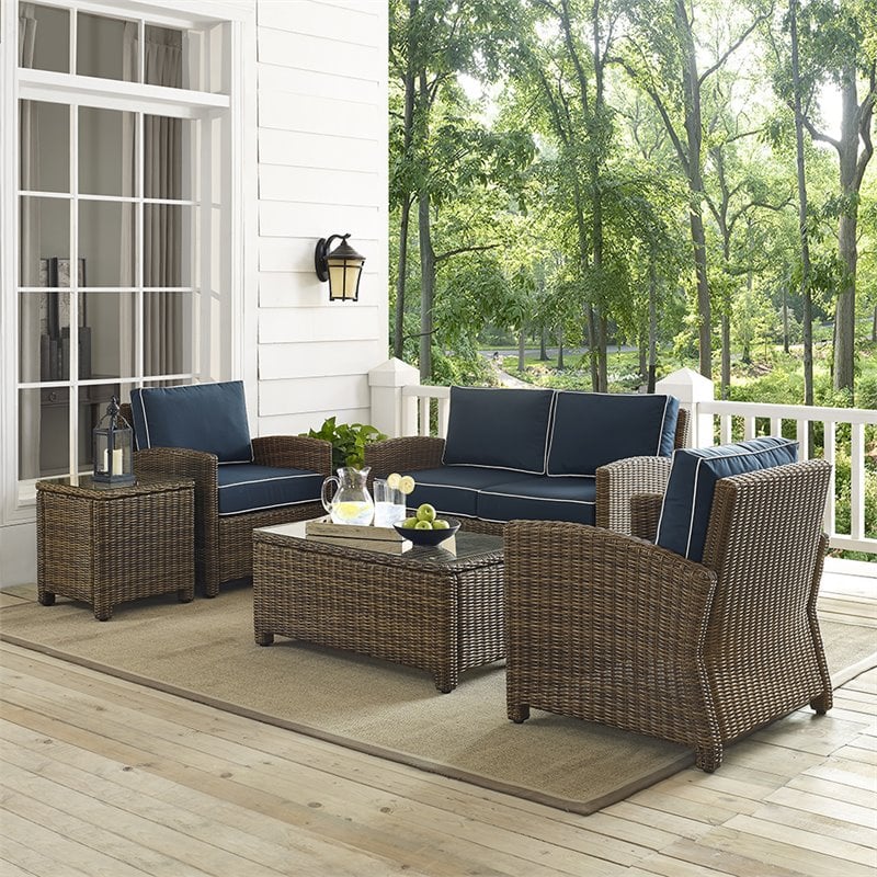 Crosley Furniture Bradenton 5 Piece Metal Patio Sofa Set in Brown/Navy