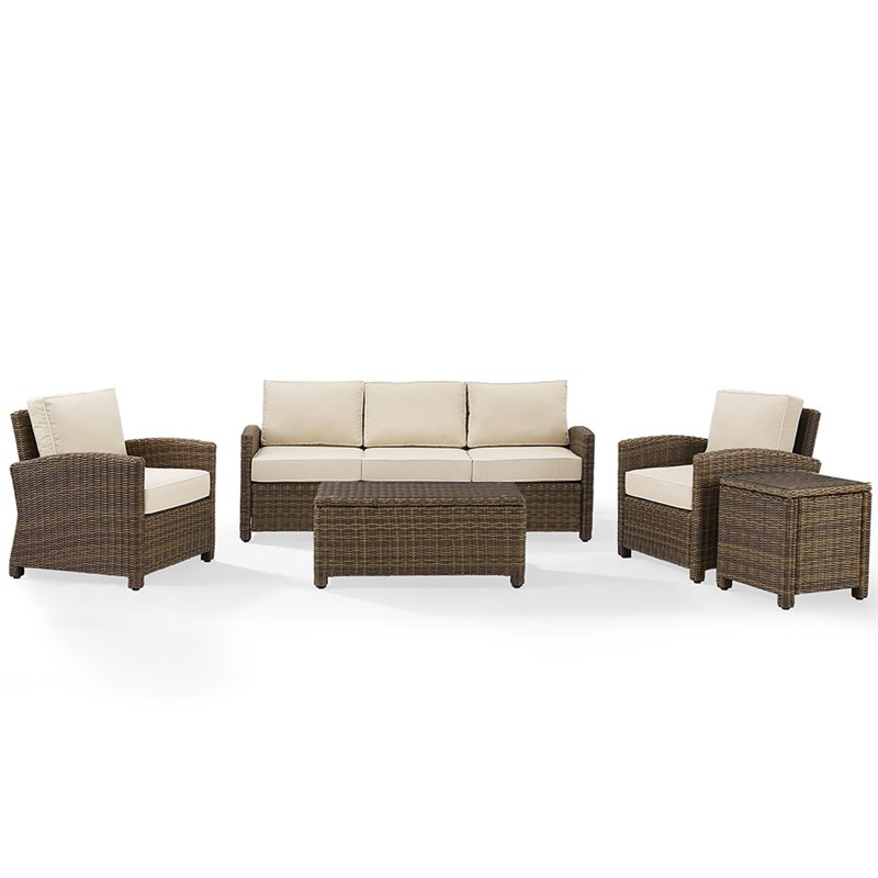 Crosley Furniture Bradenton 5 Piece Metal Patio Sofa Set in Weathered Brown/Sand