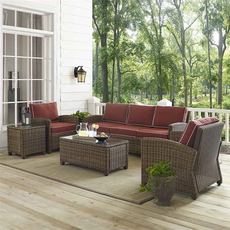 Crosley Furniture Bradenton 5 Piece Metal Patio Sofa Set in Brown/Sangria Red