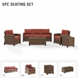 Crosley Furniture Bradenton 5 Piece Metal Patio Sofa Set in Brown/Sangria Red