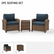 Crosley Furniture Bradenton 3 Piece Metal Patio Conversation Set in Brown/Navy