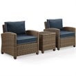Crosley Furniture Bradenton 3 Piece Metal Patio Conversation Set in Brown/Navy