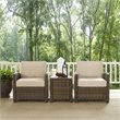 Crosley Furniture Bradenton 3 Piece Metal Patio Conversation Set in Brown/Sand