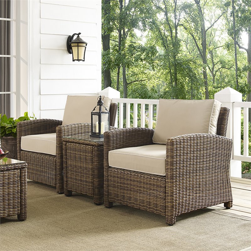 Crosley Furniture Bradenton 3 Piece Metal Patio Conversation Set in Brown/Sand